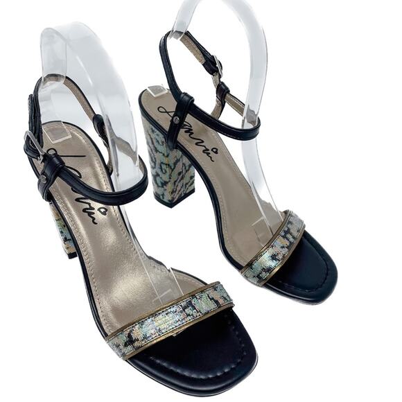 Lanvin Rainbow holographic block heel metallic ankle wrap sandals size 38.5 - Picture 9 of 15